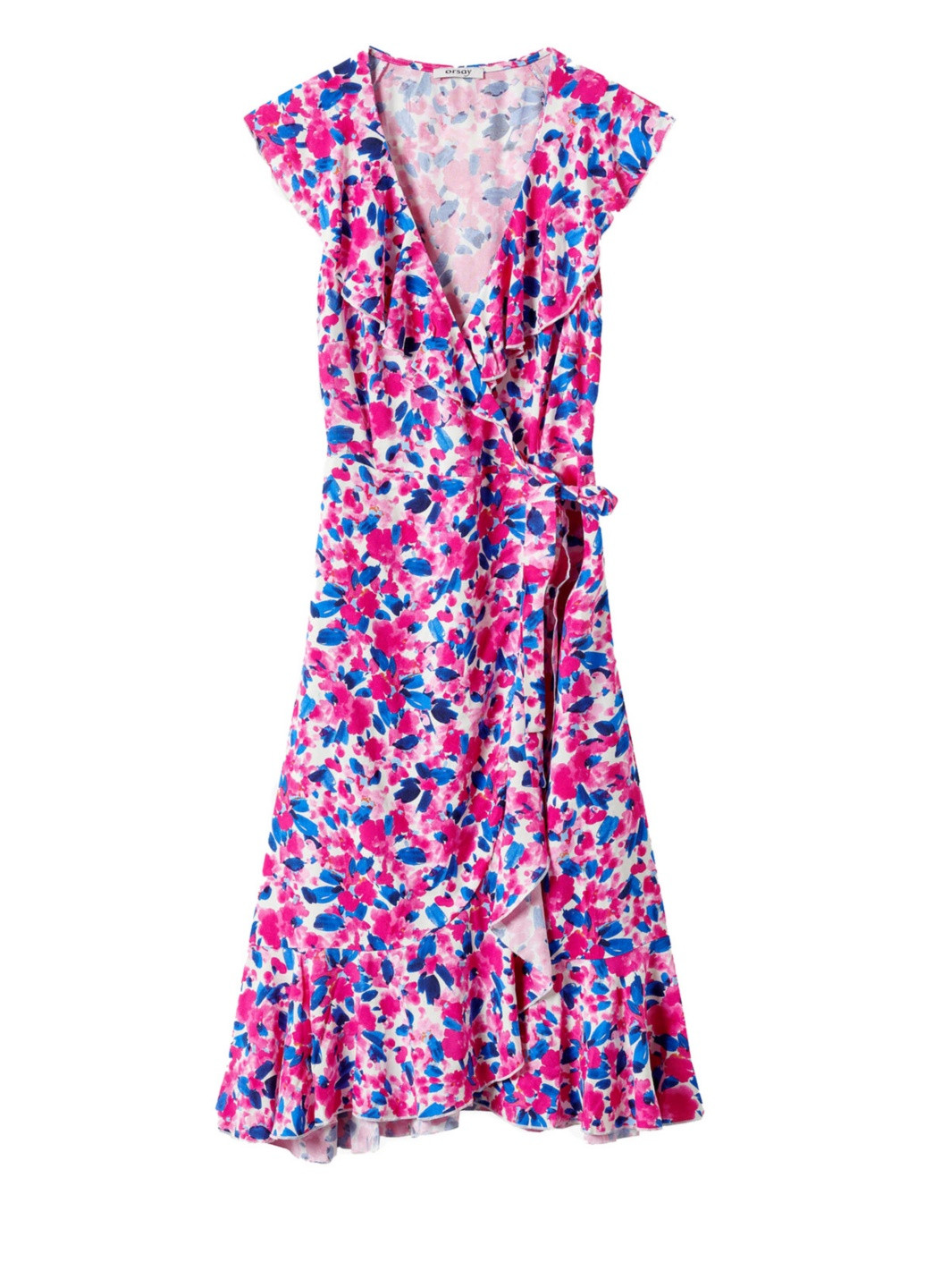 Розовое кэжуал платье на запах Orsay с цветочным принтом