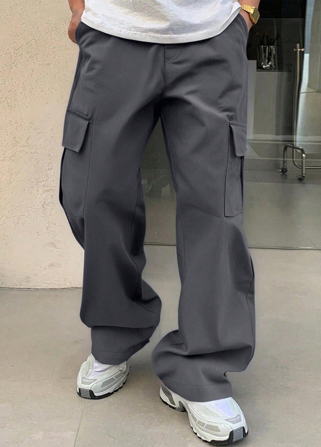 Серые кэжуал демисезонные брюки прямые SHEIN