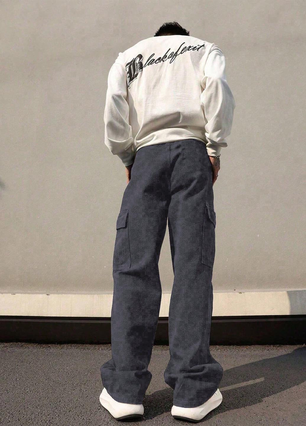 Серые кэжуал демисезонные брюки прямые SHEIN