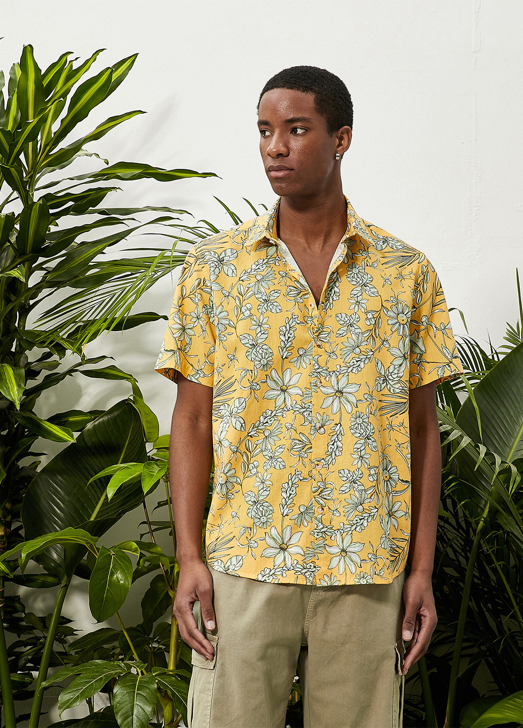 Желтая кэжуал рубашка с цветами KOTON