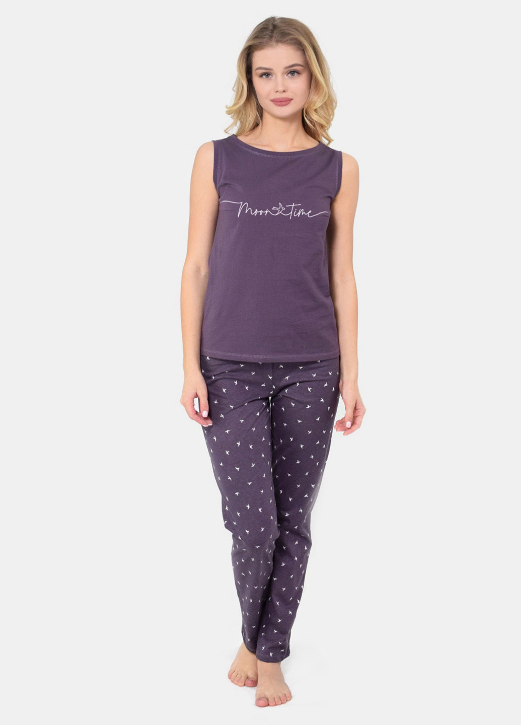 Фиолетовая всесезон комплект домашний майка и штаны с рисунком NEL
