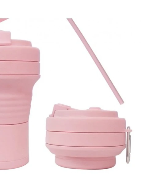 Складная кружка 550 мл, eco cup с карабином и трубочкой, розовая More (253888726)