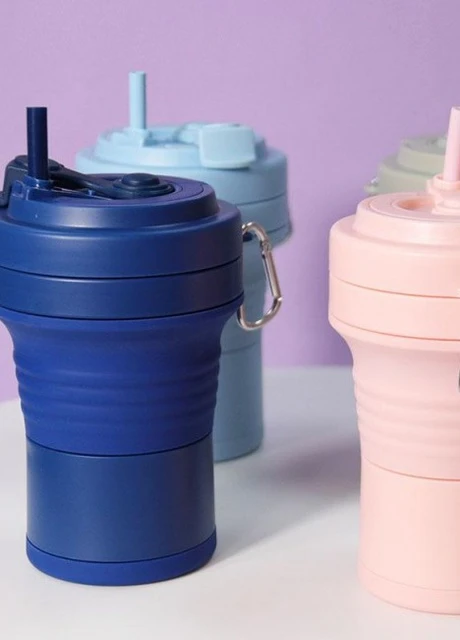 Складная кружка 550 мл, eco cup с карабином и трубочкой, розовая More (253888726)