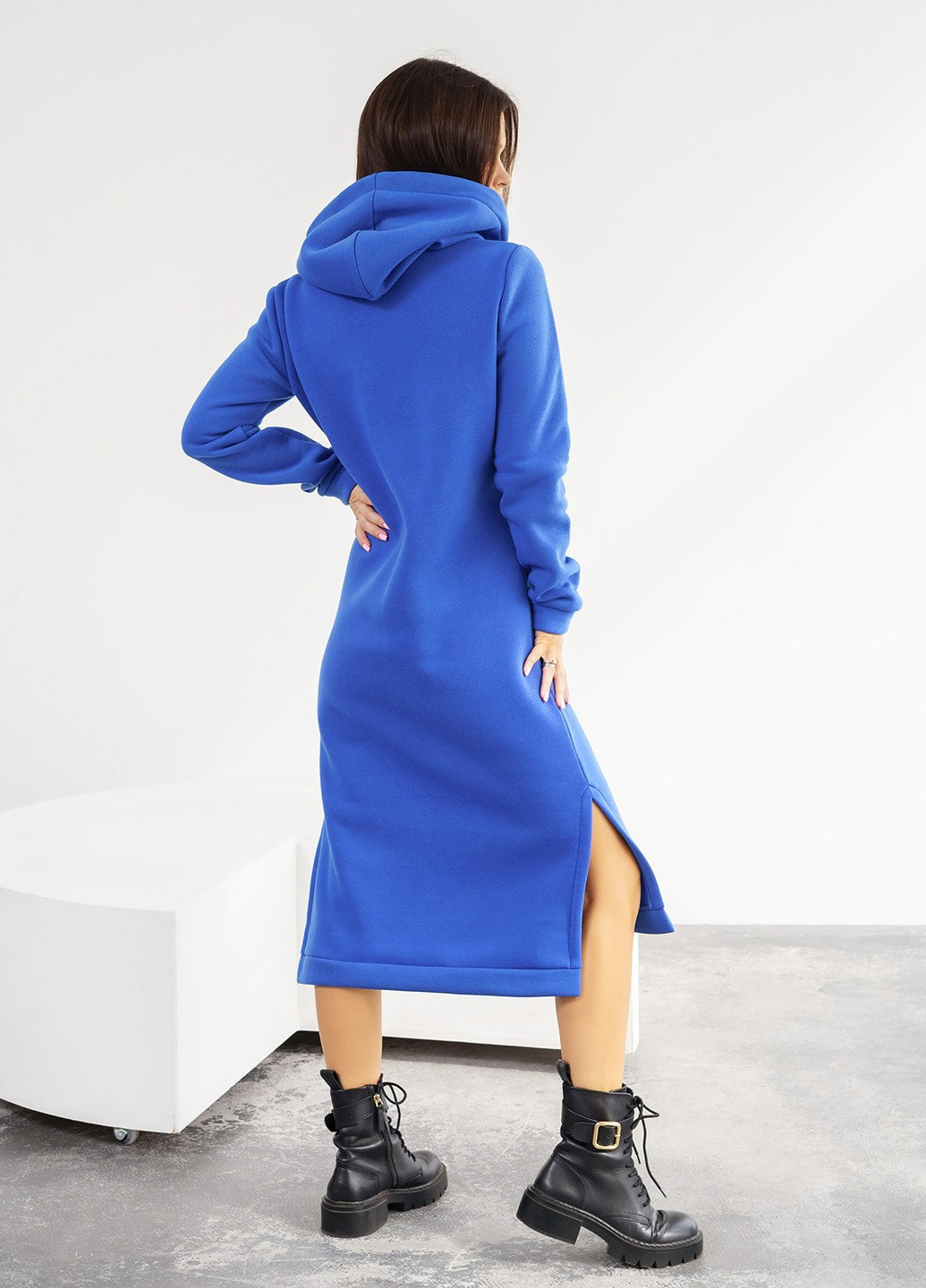 Синя повсякденний сукня жіноча сукня-худі ISSA PLUS однотонна