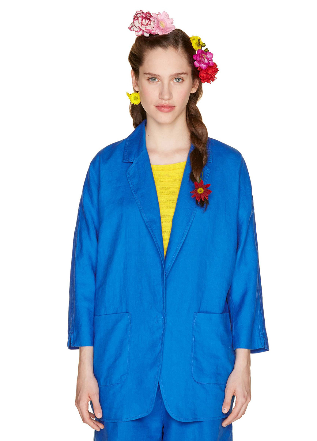 Синий женский пиджак United Colors of Benetton однотонный - демисезонный