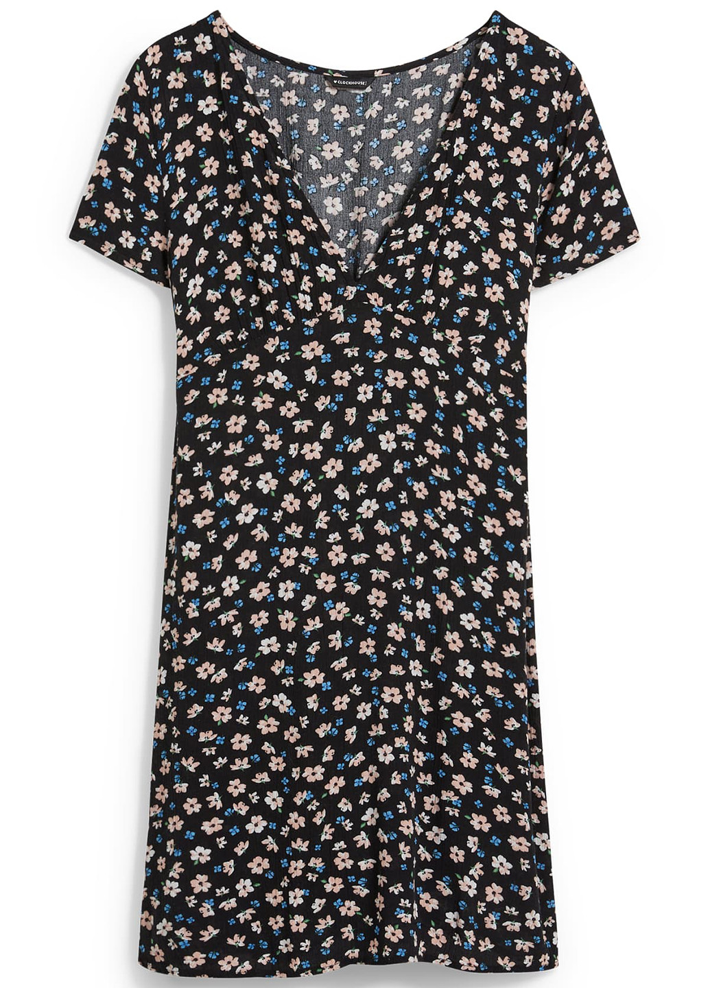 Черное кэжуал платье клеш C&A с цветочным принтом
