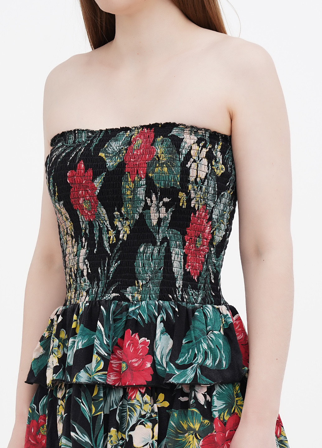 Комбинированное кэжуал платье с открытыми плечами Ralph Lauren с цветочным принтом