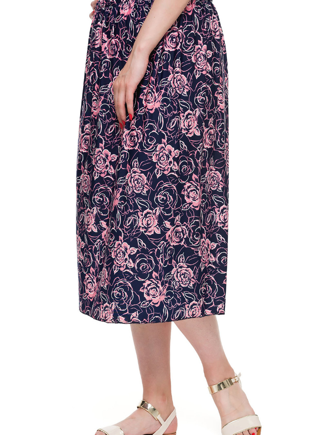 Темно-синяя кэжуал цветочной расцветки юбка Produkt Polski