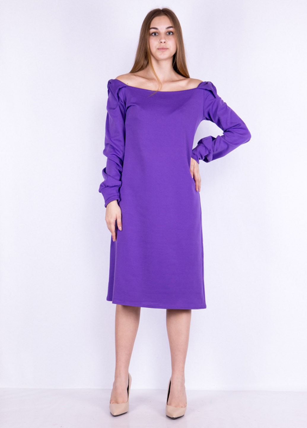Фіолетова кежуал сукня з відкритими плечима Time of Style однотонна