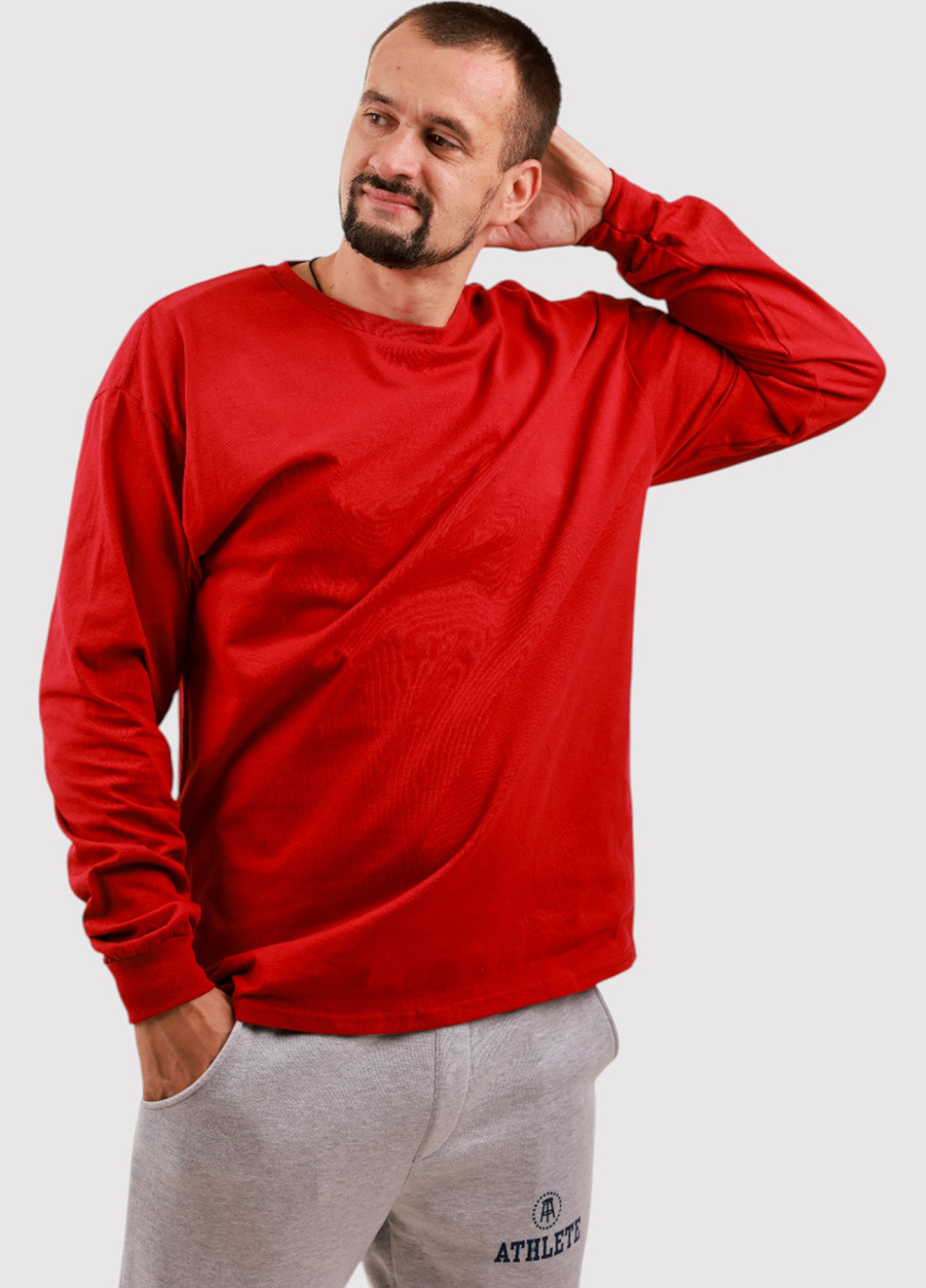 Красный демисезонный кэжуал лонгслив Blue 84 однотонный