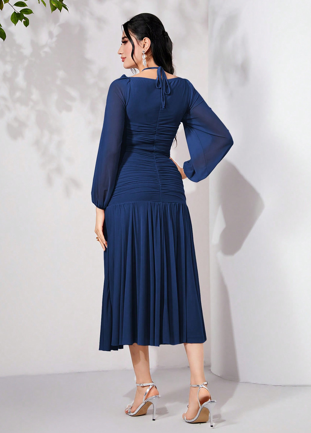 Темно-синя кежуал сукня плісована SHEIN однотонна