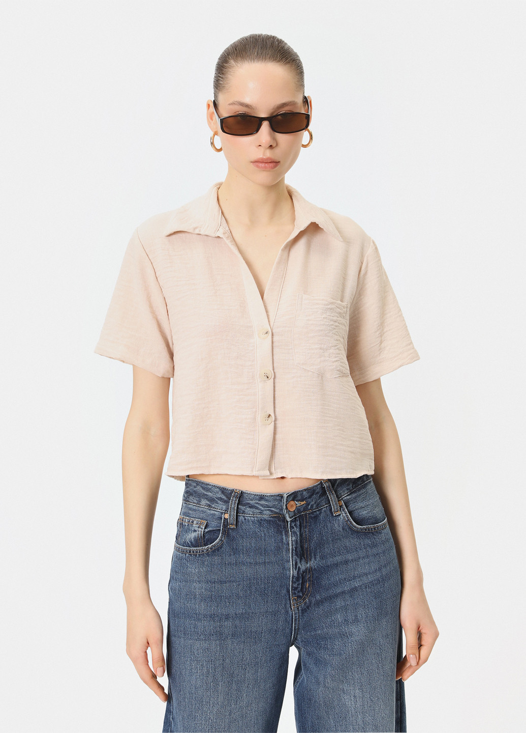 Бежевая кэжуал рубашка однотонная KOTON