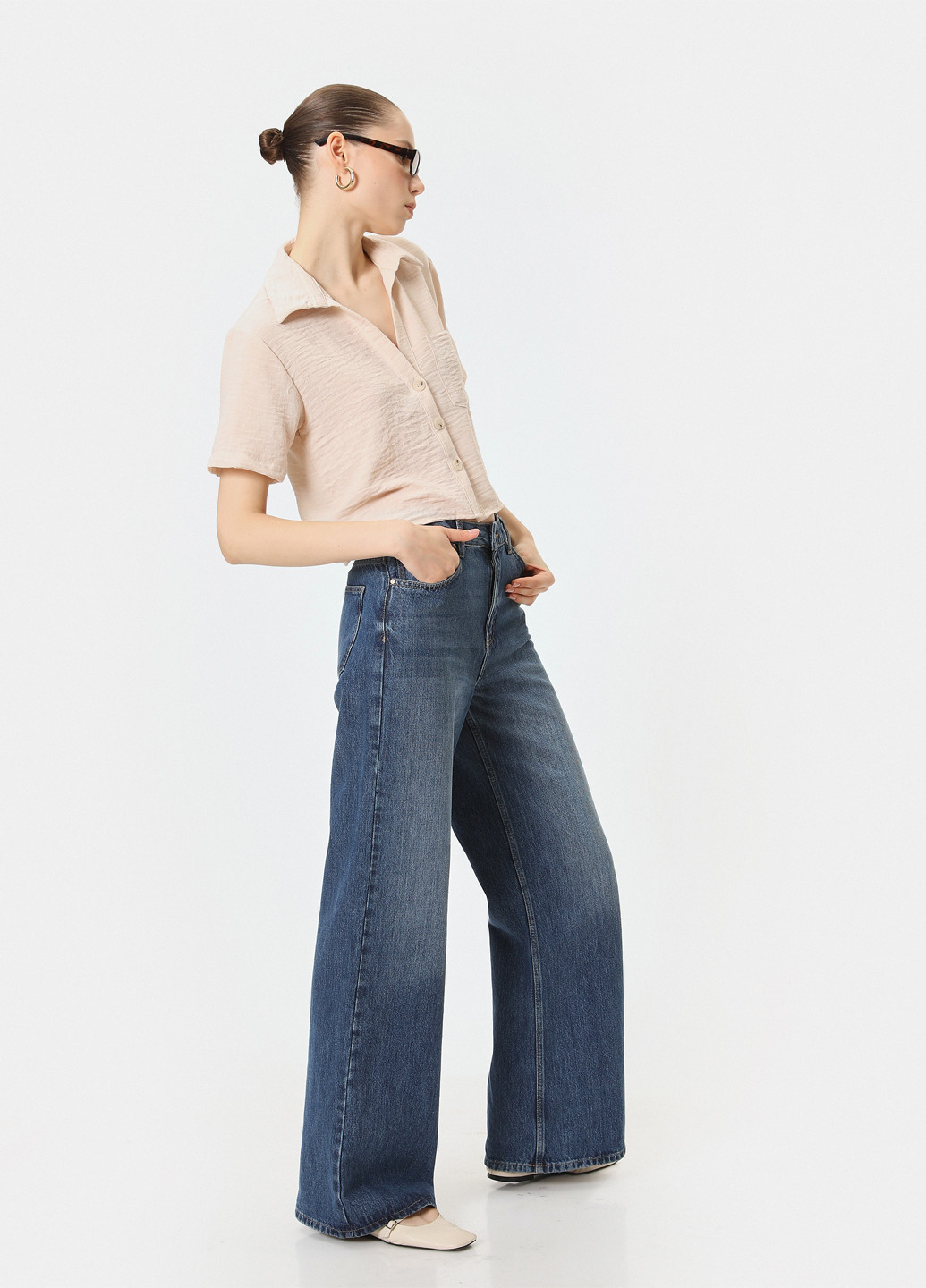 Бежевая кэжуал рубашка однотонная KOTON