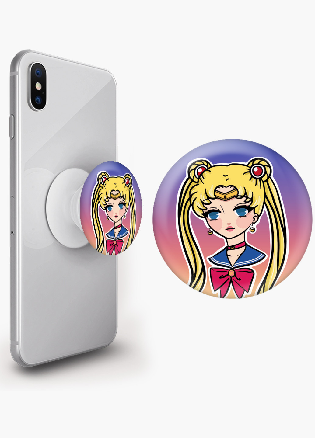 Попсокет (Popsockets) держатель для смартфона Сейлор Мун (Sailor Moon) (8754-2926) Черный MobiPrint (229014729)