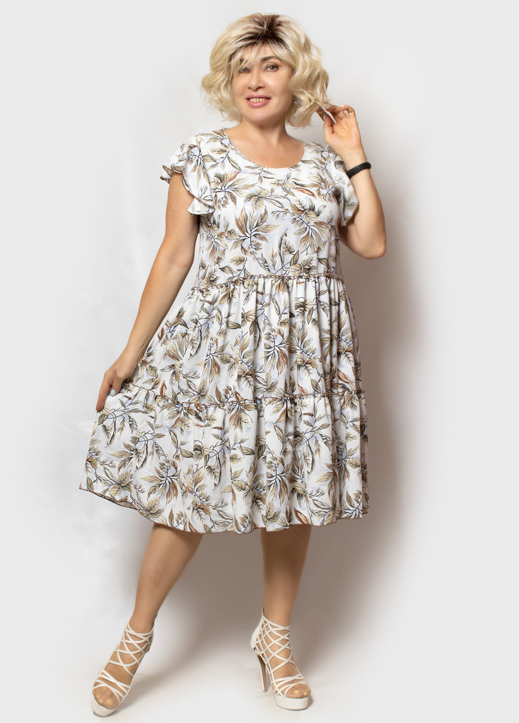 Комбінована кежуал плаття, сукня кльош LibeAmore з квітковим принтом