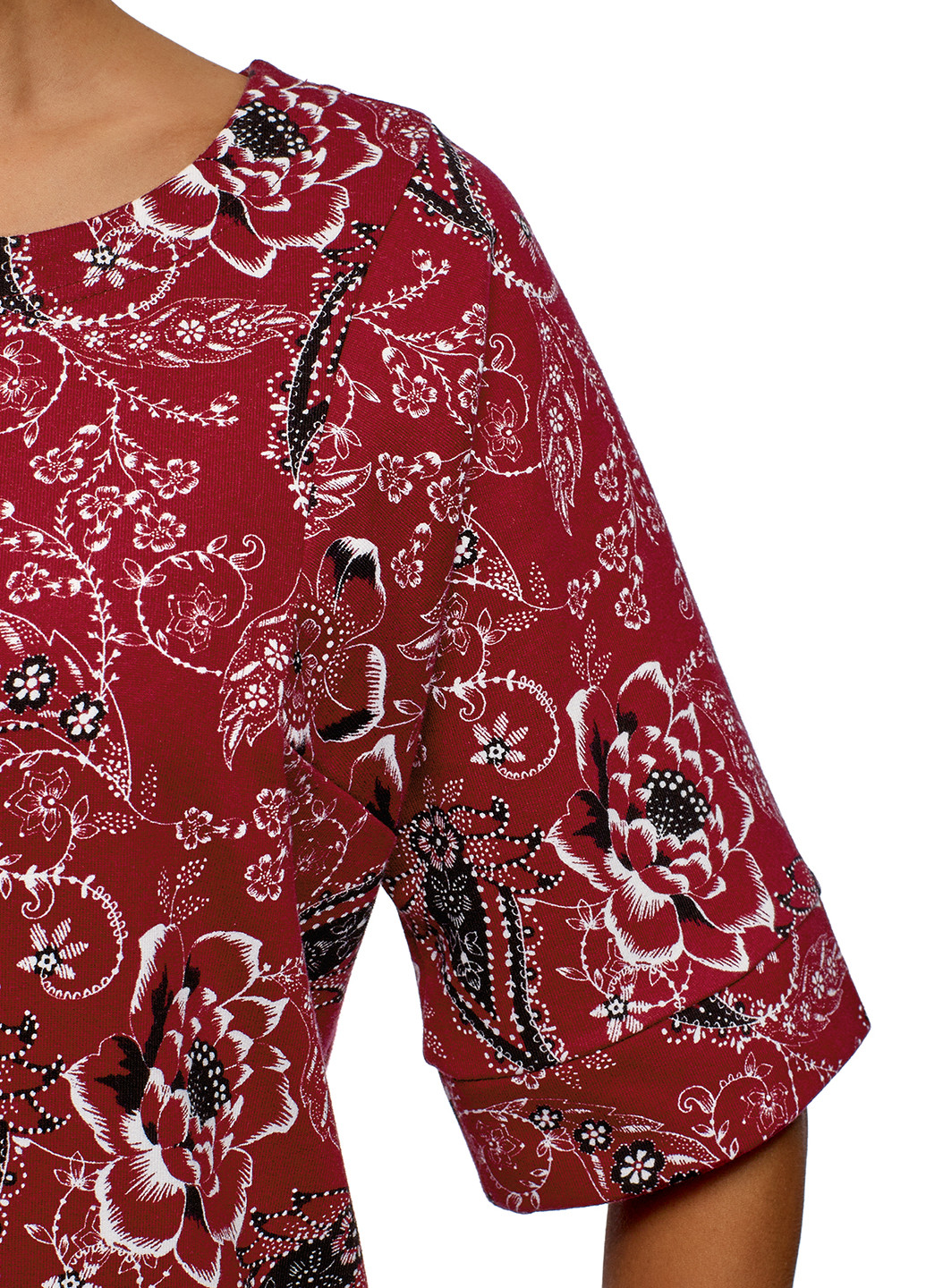 Бордовое кэжуал платье Oodji с цветочным принтом