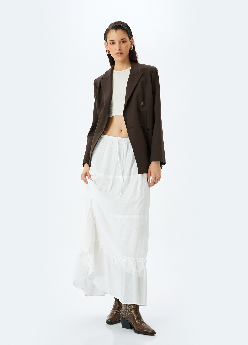 Белая кэжуал однотонная юбка KOTON клешированная