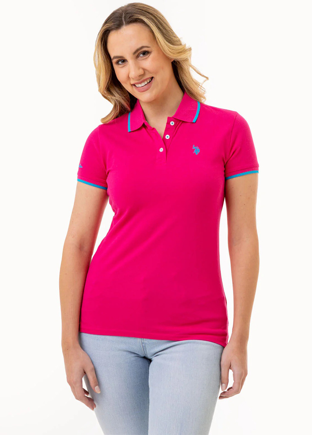 Фуксиновая (цвета Фуксия) женская футболка-поло U.S. Polo Assn. однотонная