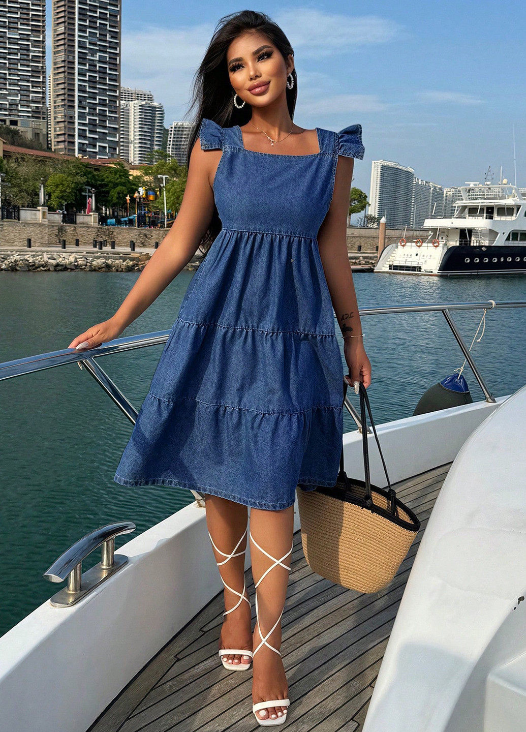 Темно-синя джинсова сукня SHEIN однотонна