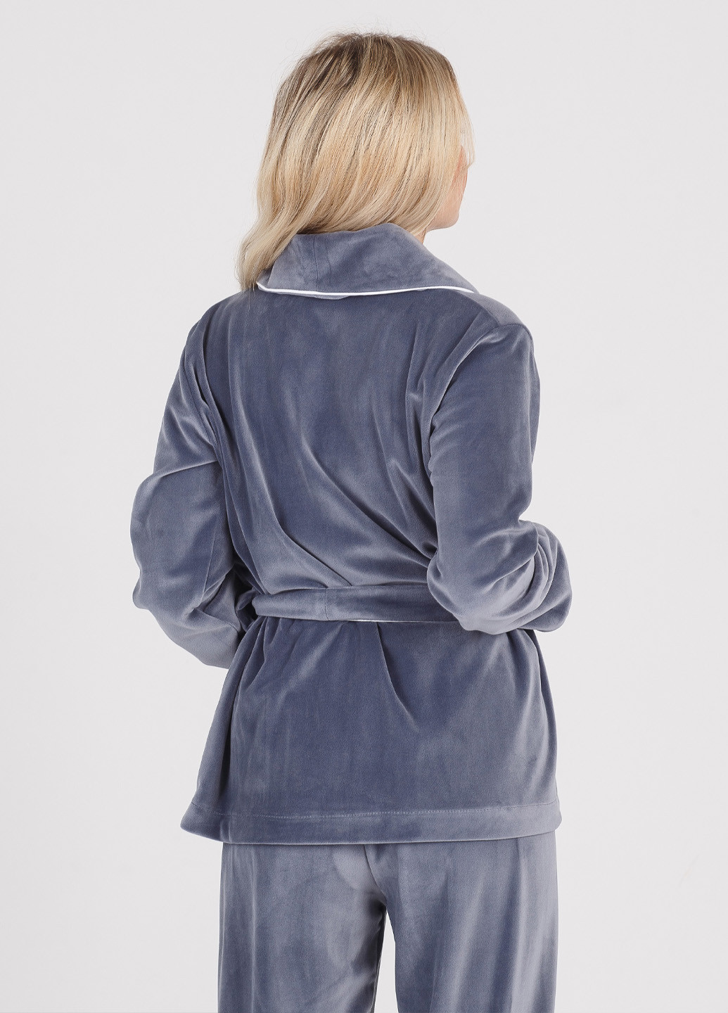 Сіра всесезон велюрова сіра піжама (халат + штани) кофта + брюки SONTSVIT