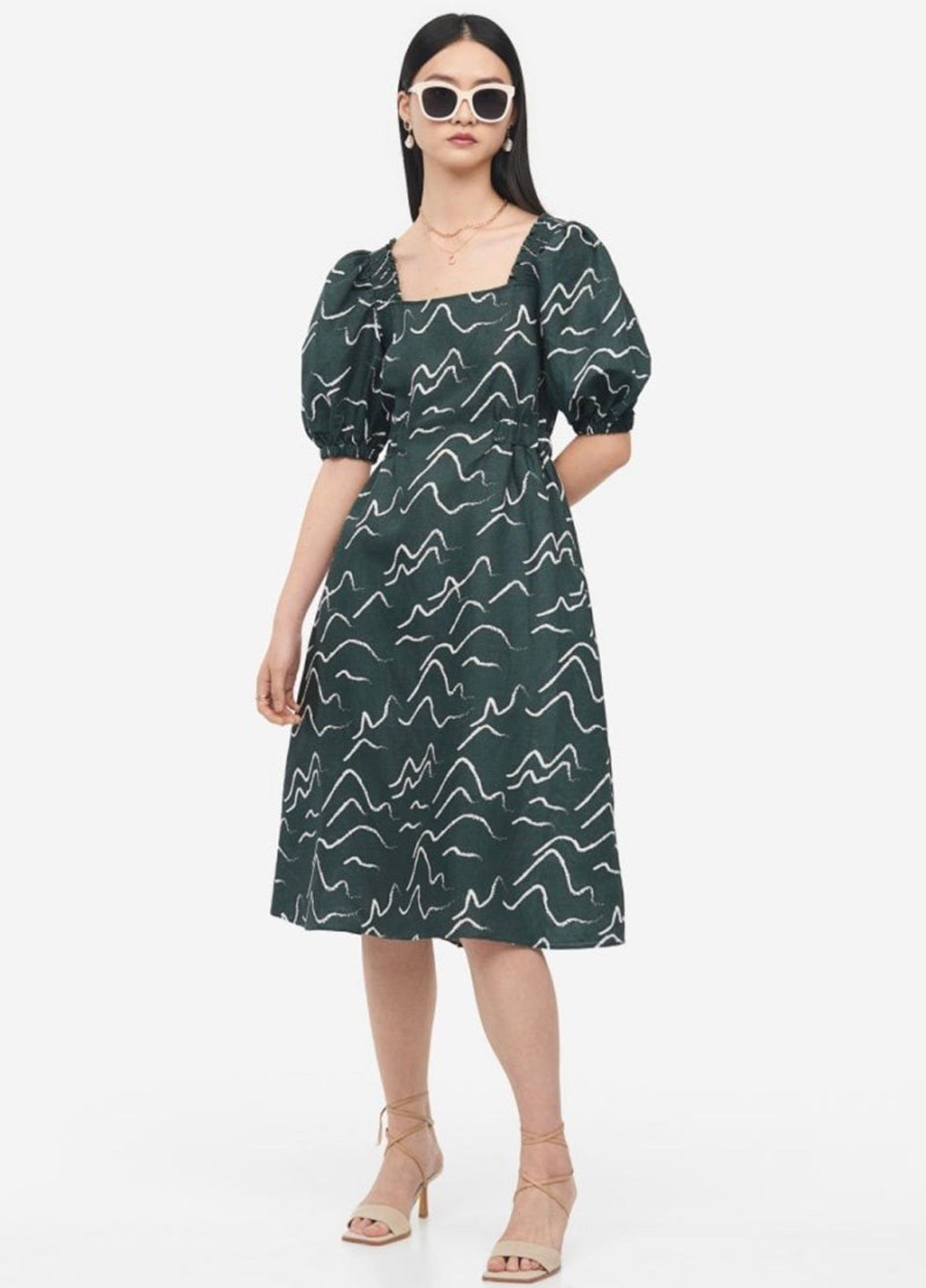 Темно-зелена кежуал сукня H&M з абстрактним візерунком