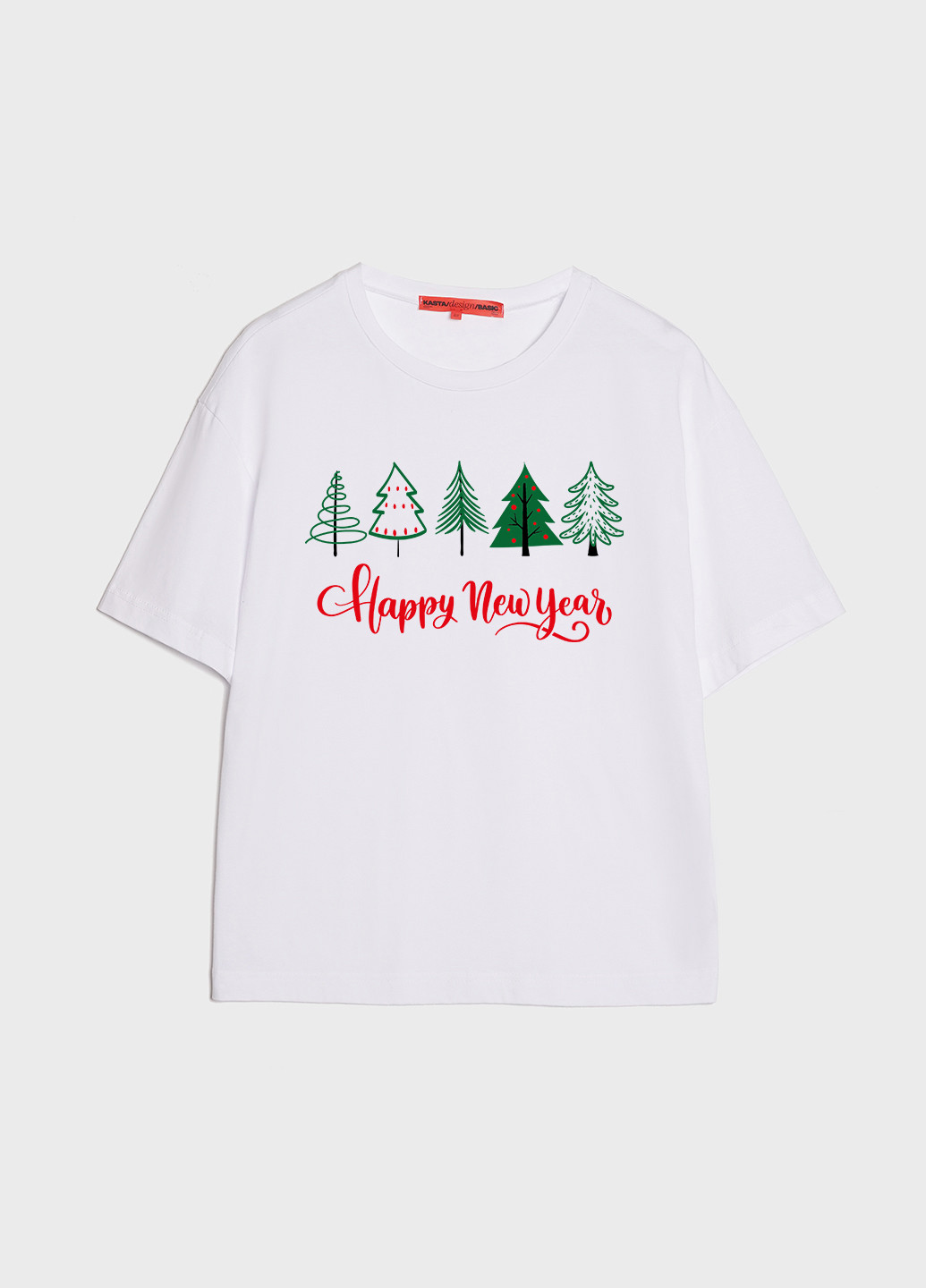 Белая летняя футболка женская оверсайз new year tree KASTA design