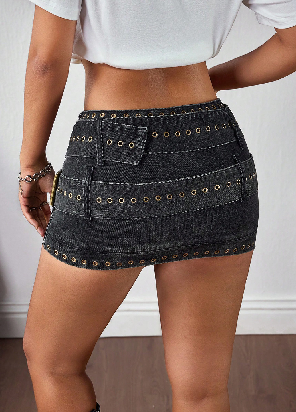 Черная джинсовая варенка юбка SHEIN