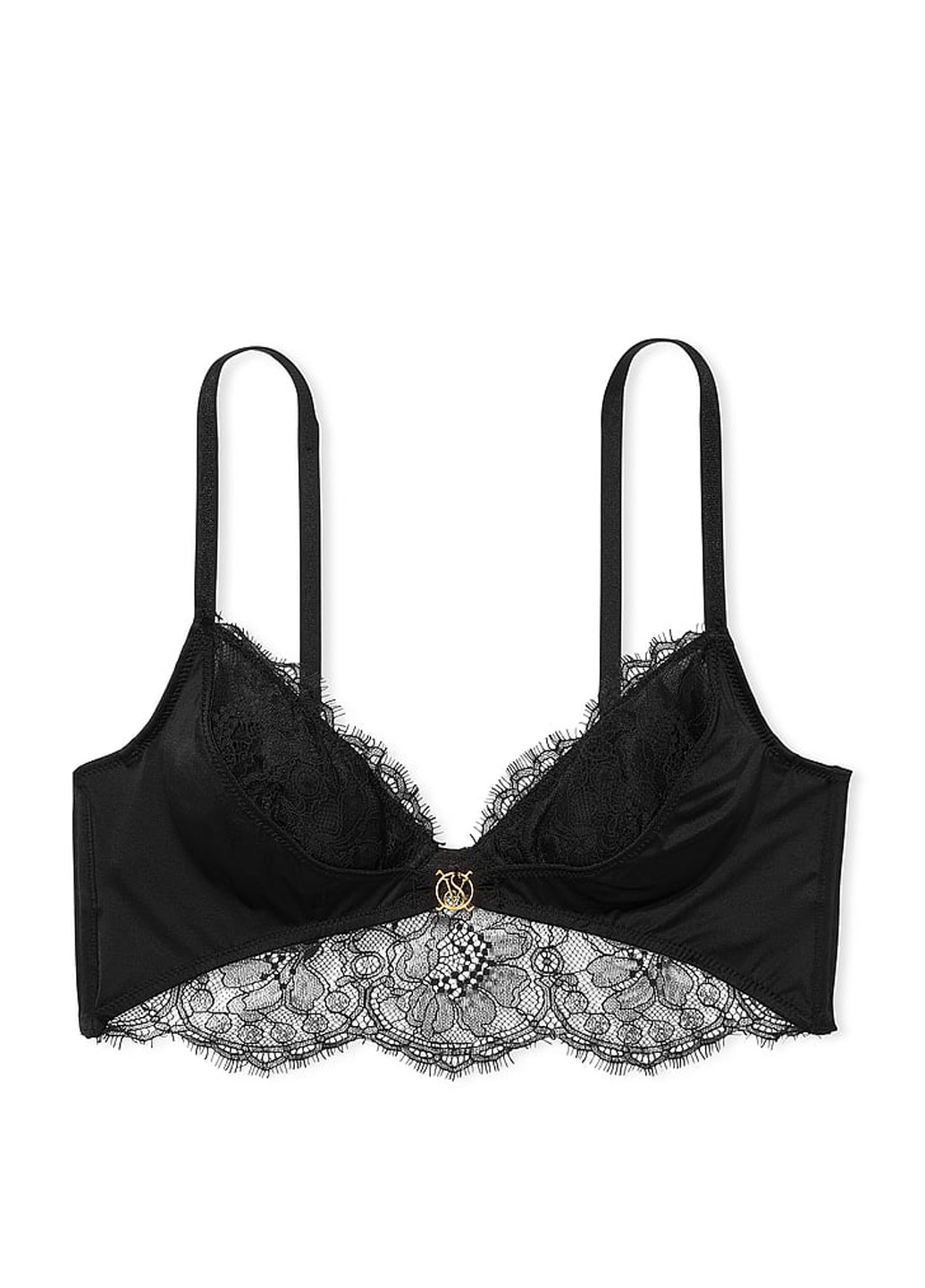 Чёрный балконет бюстгальтер Victoria's Secret с косточками полиамид