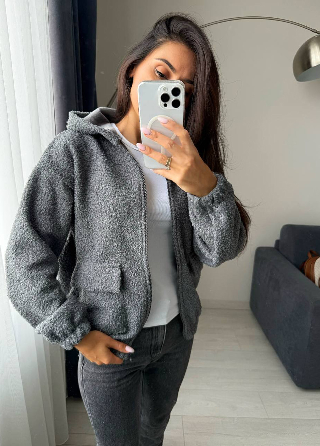 Серая демисезонная куртка No Brand