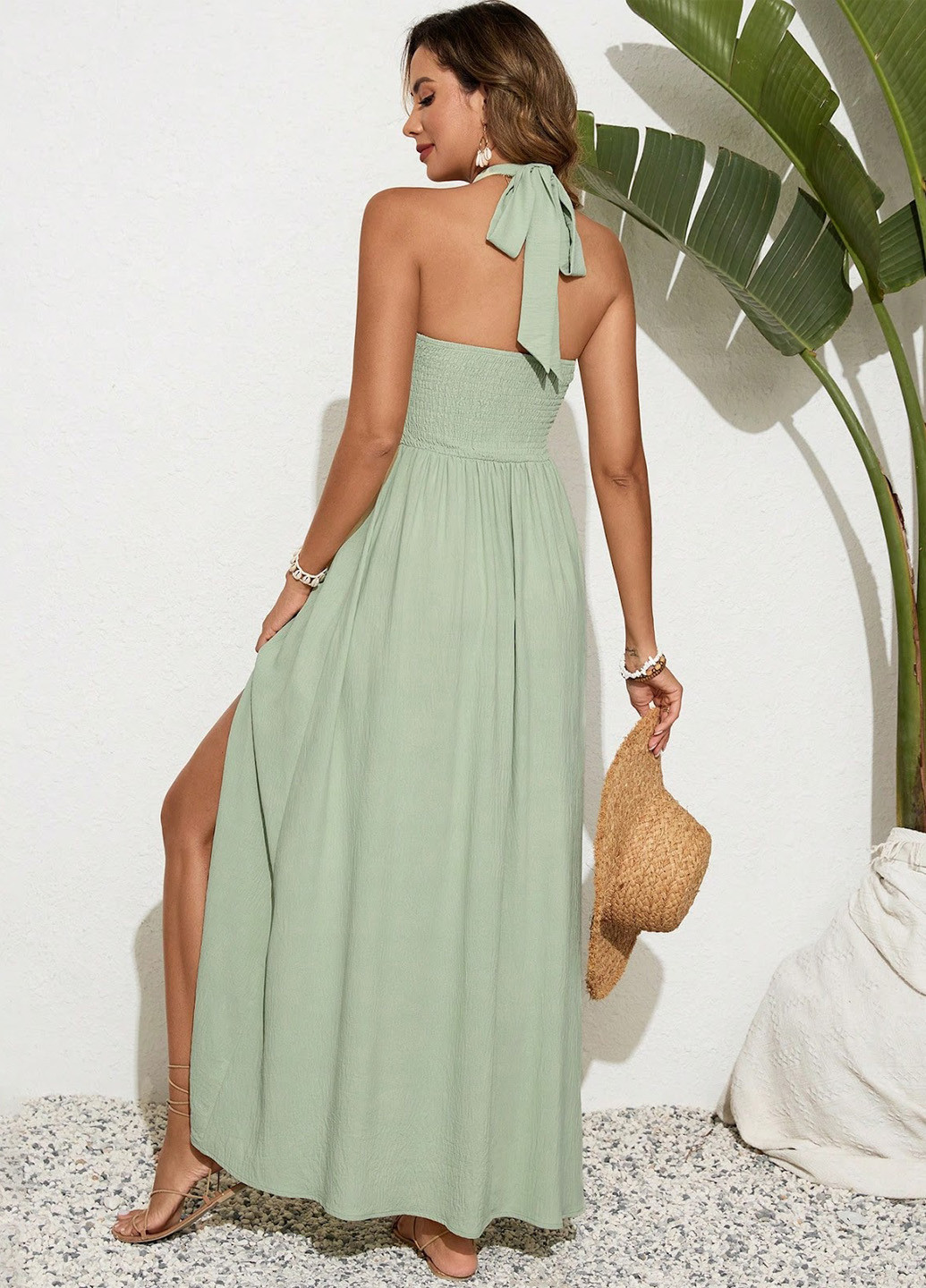 Зелена кежуал сукня а-силует, з відкритою спиною SHEIN однотонна