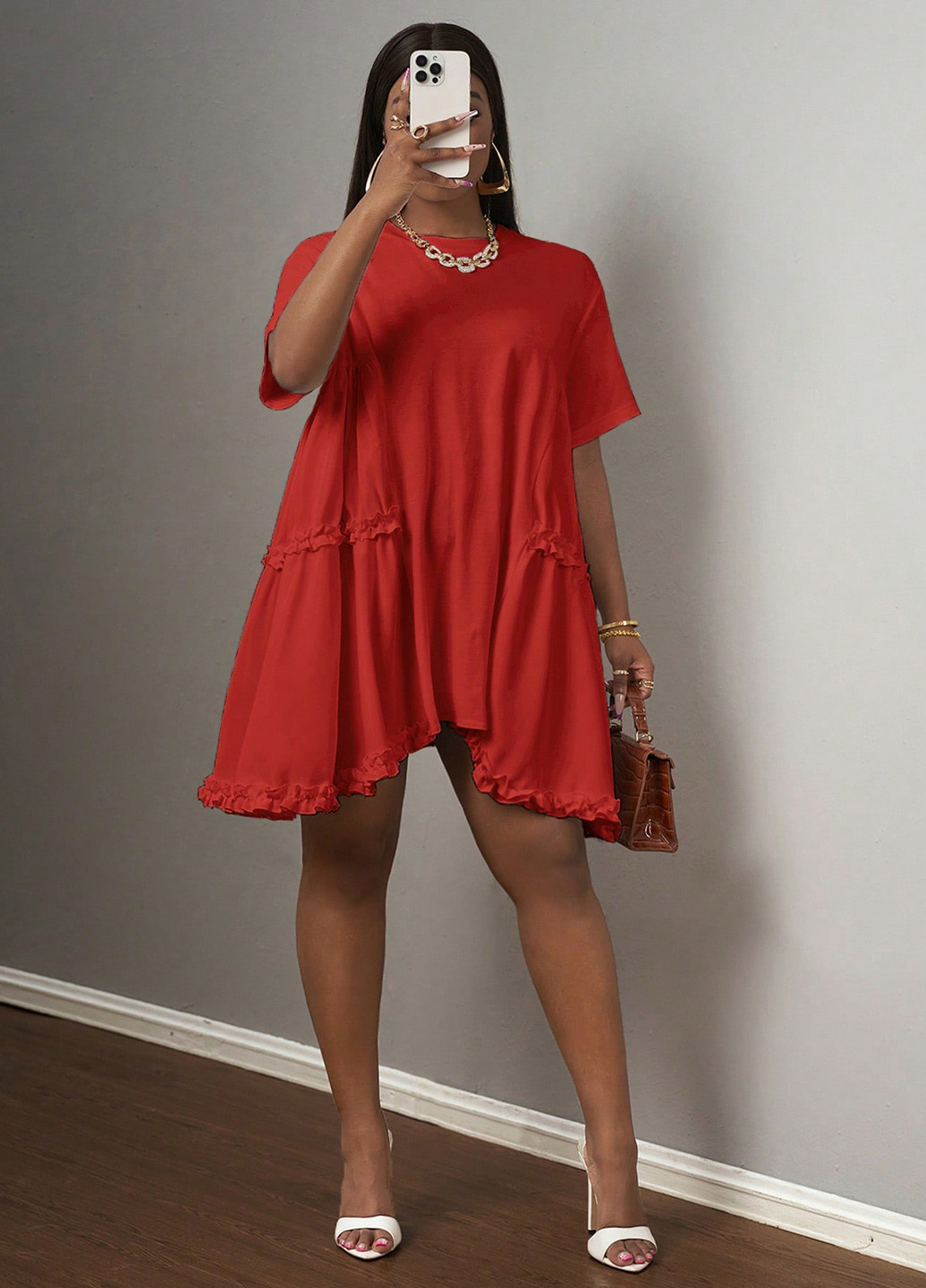 Красное вечернее, кэжуал платье SHEIN однотонное