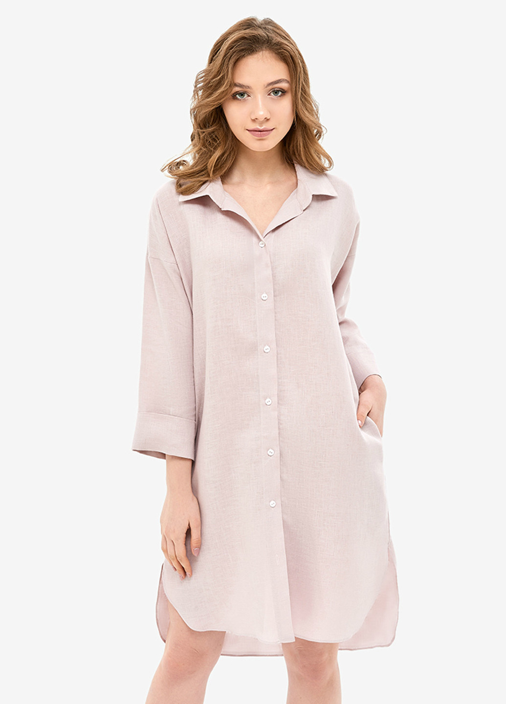 Светло-розовое домашнее платье рубашка MORANDI однотонное