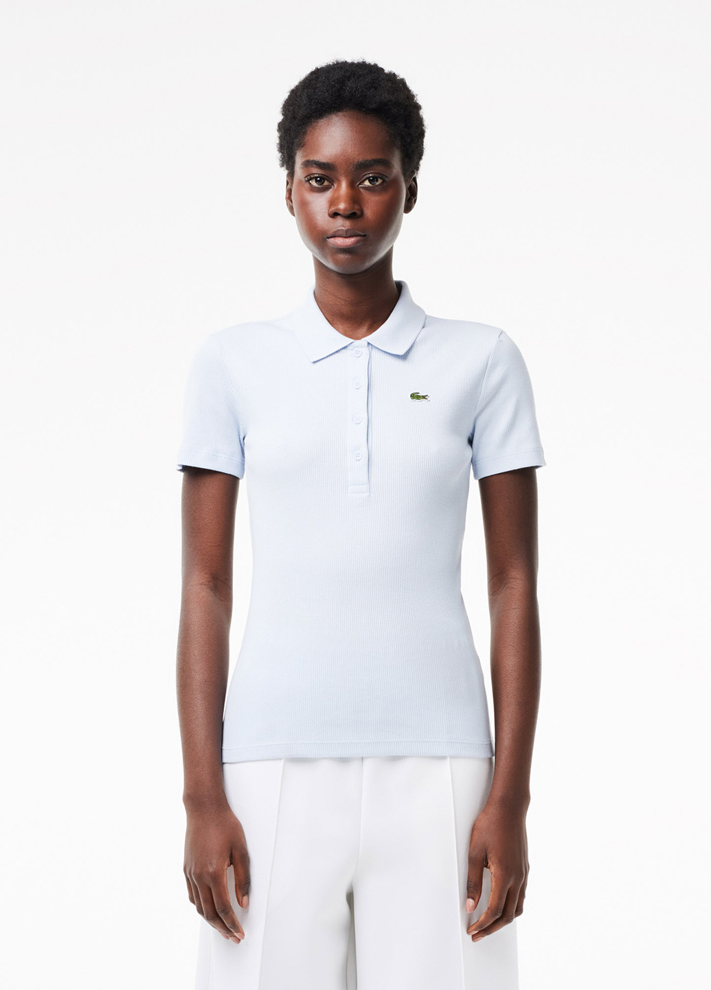 Светло-голубой женская футболка-поло Lacoste однотонная