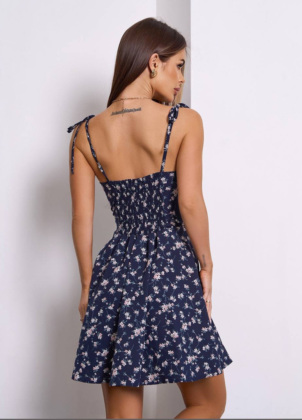 Синее кэжуал платье клеш No Brand с цветочным принтом