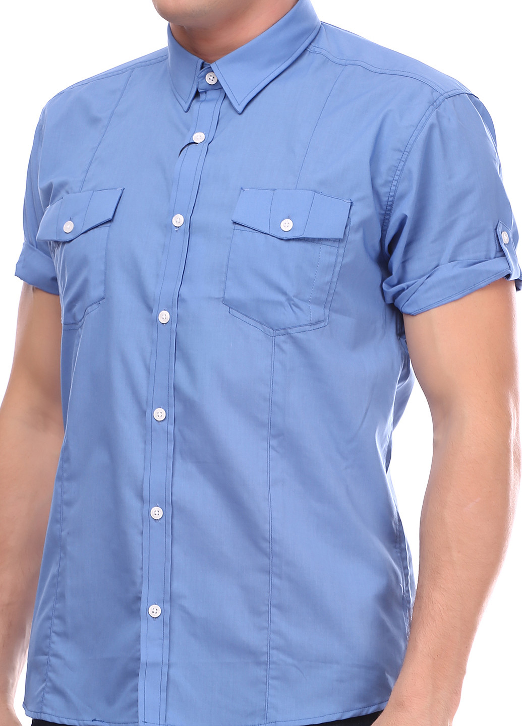 Синяя кэжуал рубашка однотонная Selected с коротким рукавом