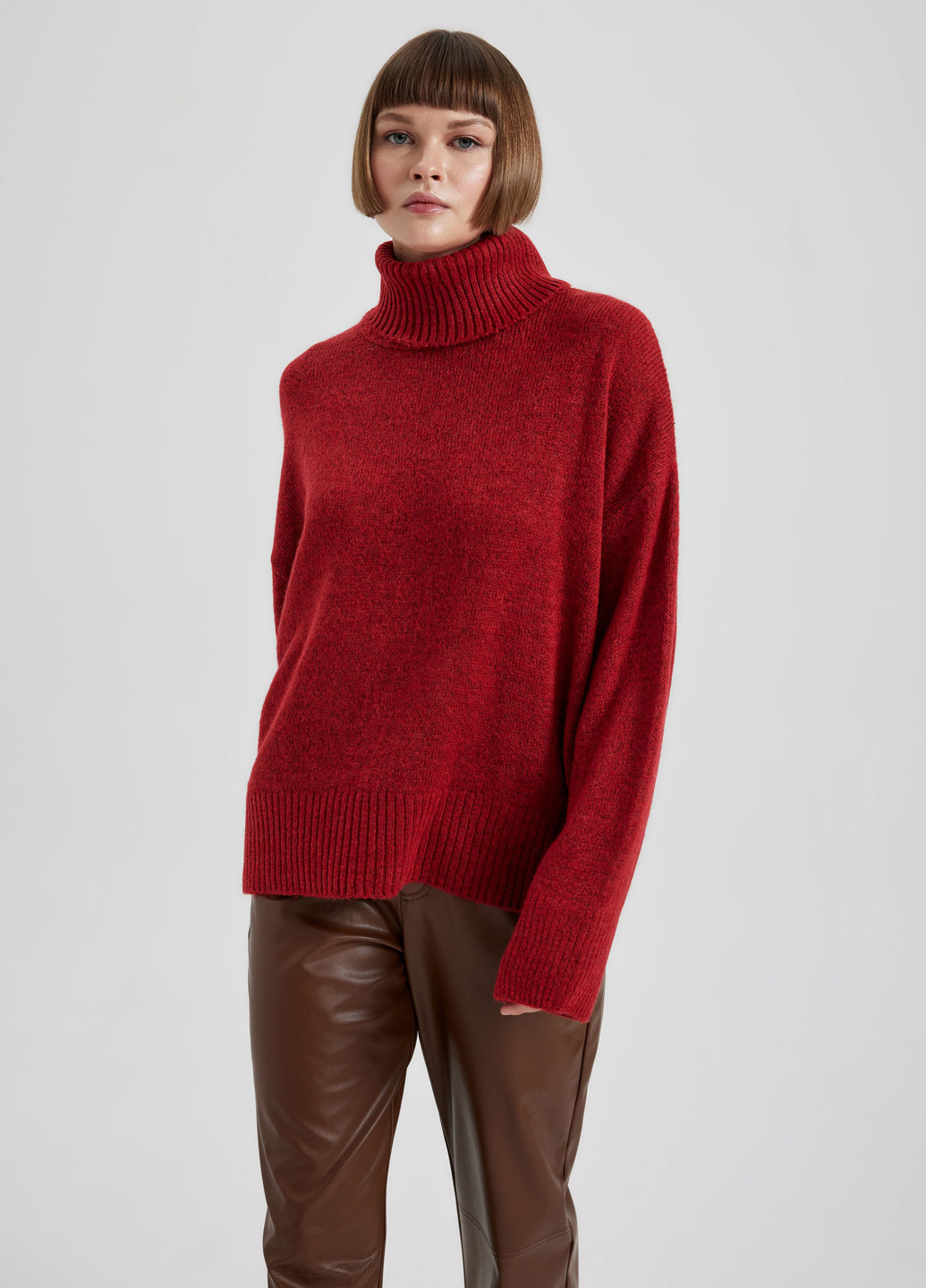 Темно-красный зимний свитер DeFacto