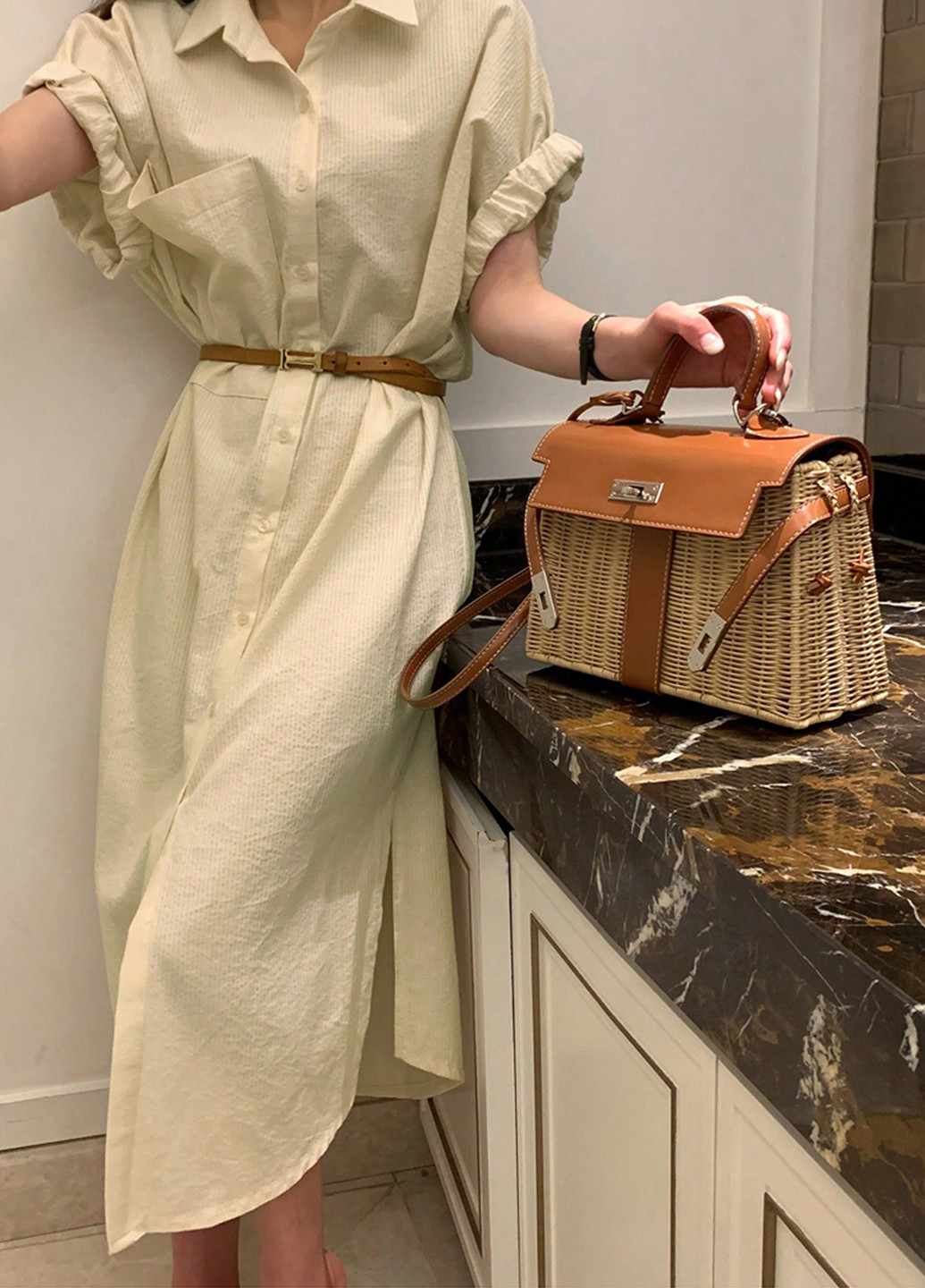 Кремова кежуал сукня сукня-сорочка SHEIN в смужку