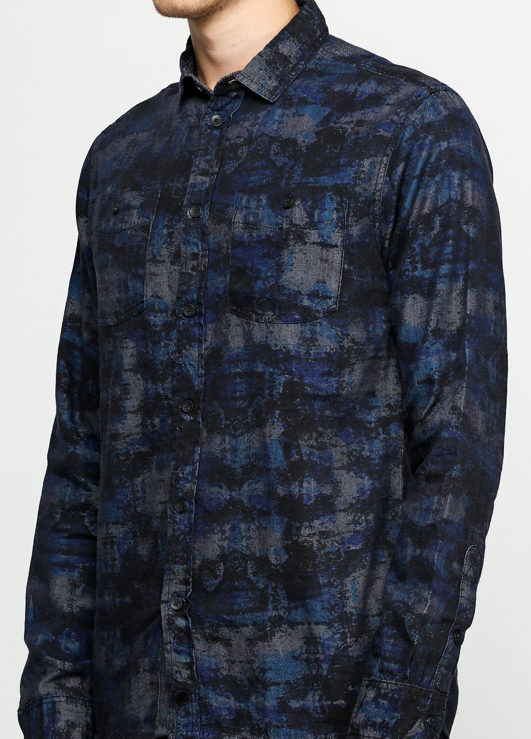 Темно-синяя кэжуал рубашка с абстрактным узором Humor с длинным рукавом