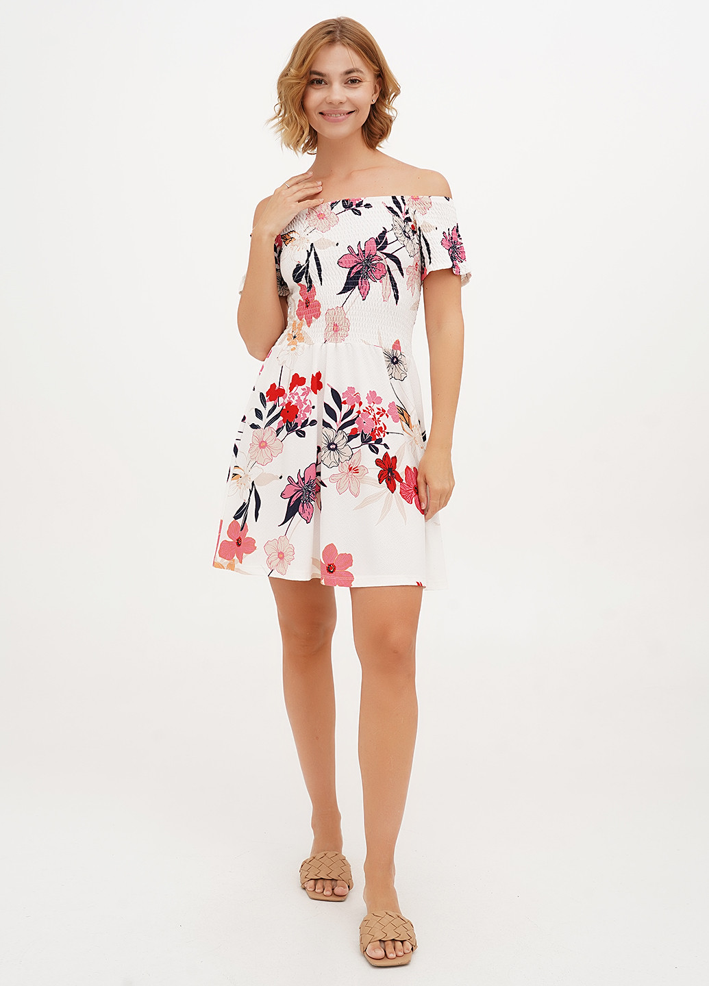 Білий кежуал сукня кльош Imperial з квітковим принтом