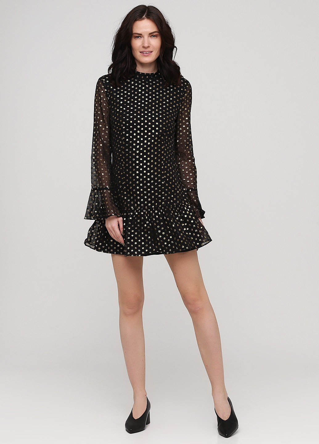 Черное коктейльное платье а-силуэт H&M в горошек