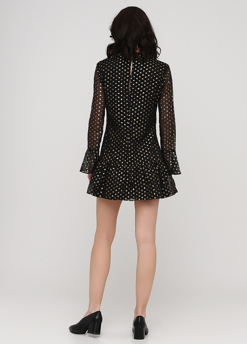 Черное коктейльное платье а-силуэт H&M в горошек