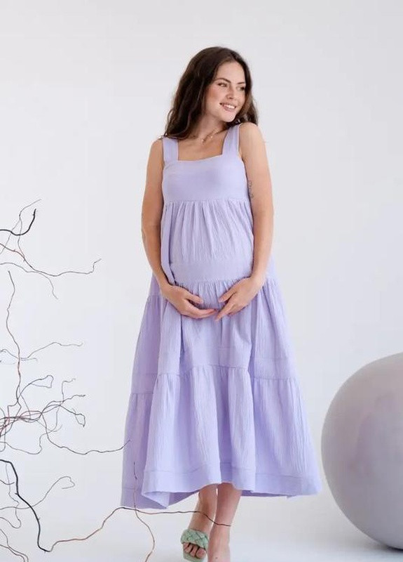 Летний женский муслиновый сарафан для беременных регулируемые бретельки хаки To Be однотонный