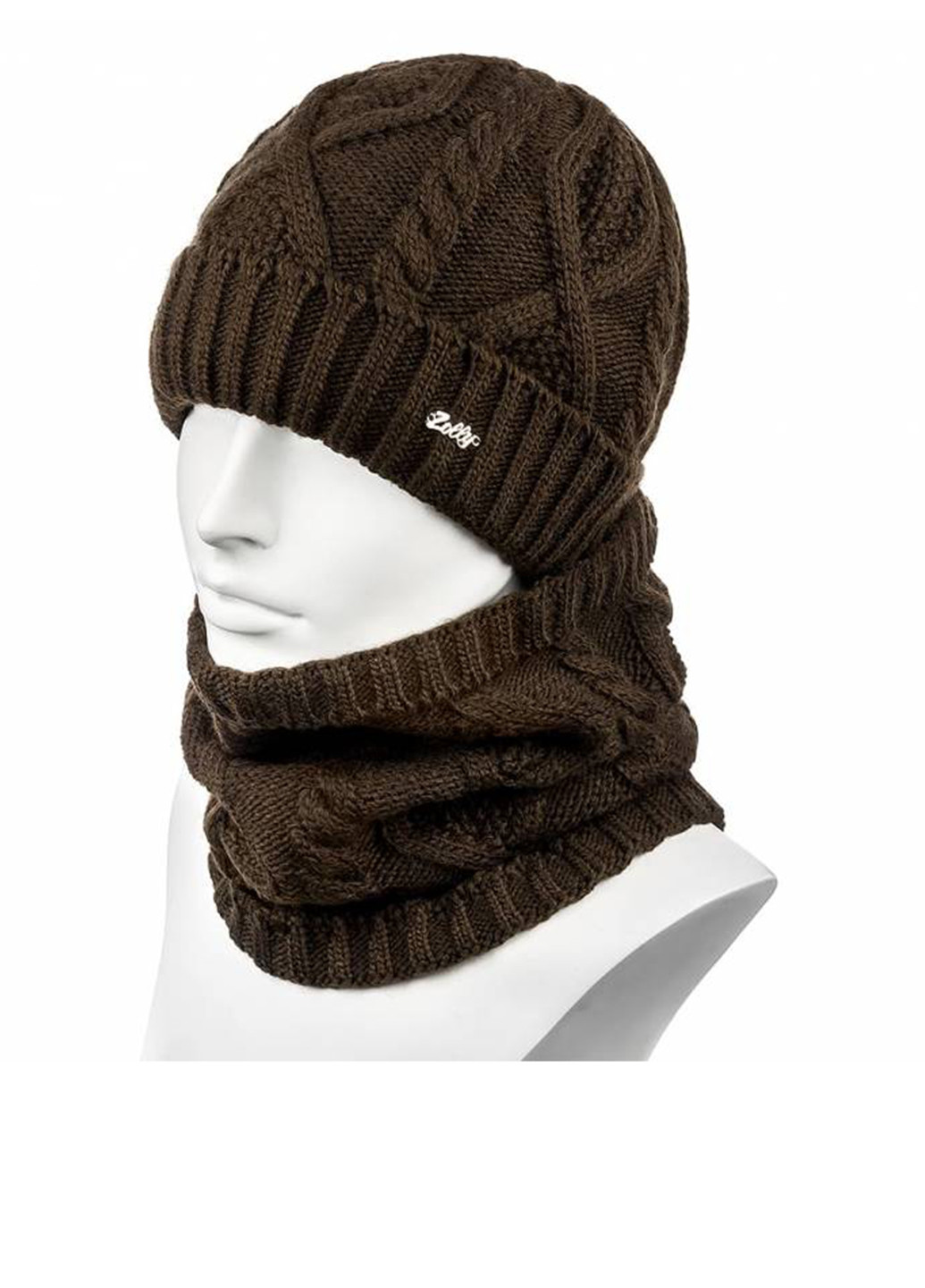 Шоколадний зимній комплект (шапка, шарф-снуд) Zolly