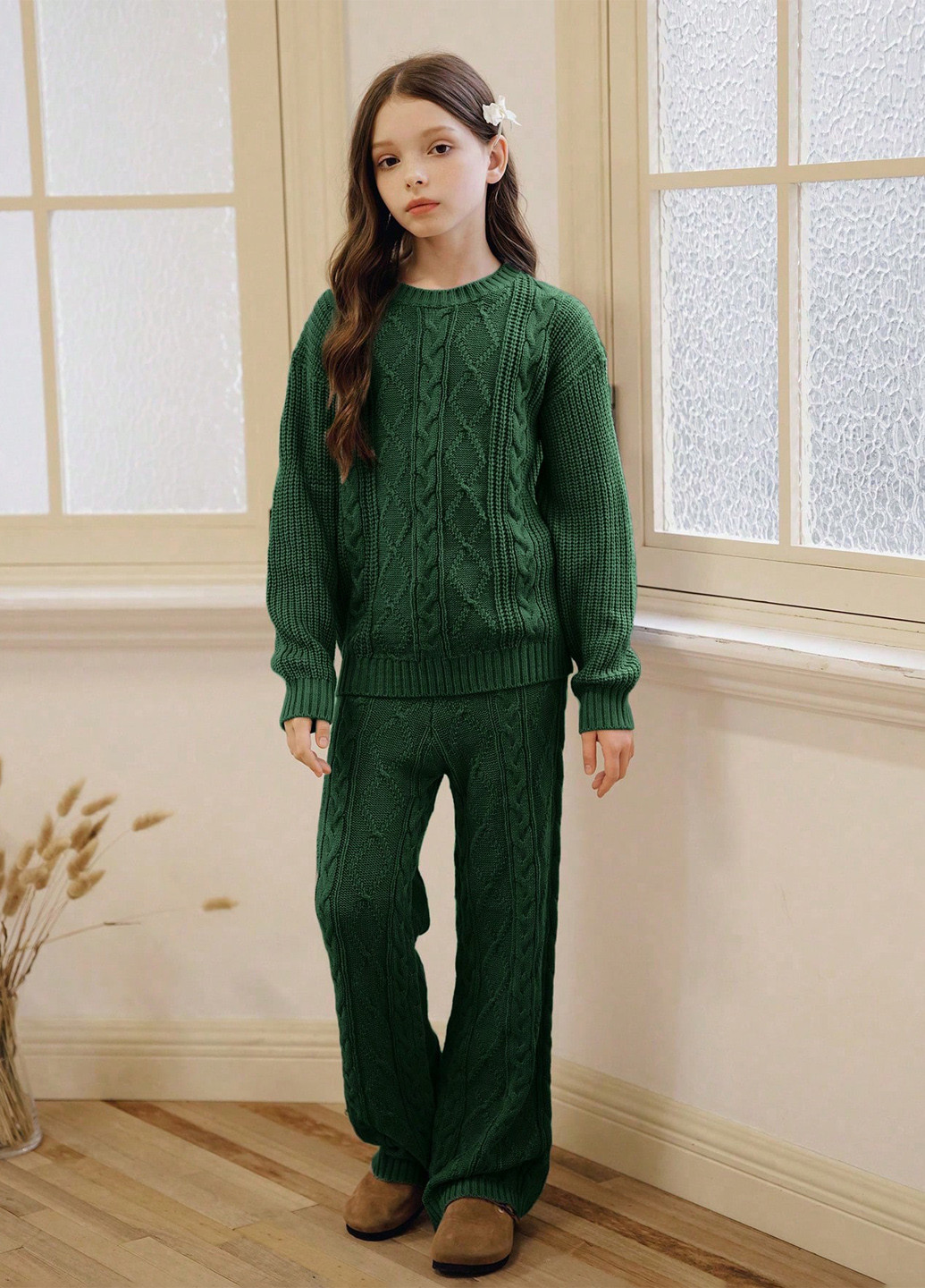 Темно-зелений демісезонний костюм (джемпер, штани) брючний SHEIN