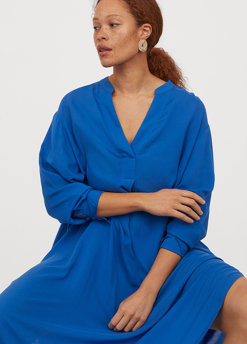 Синее кэжуал платье оверсайз H&M однотонное