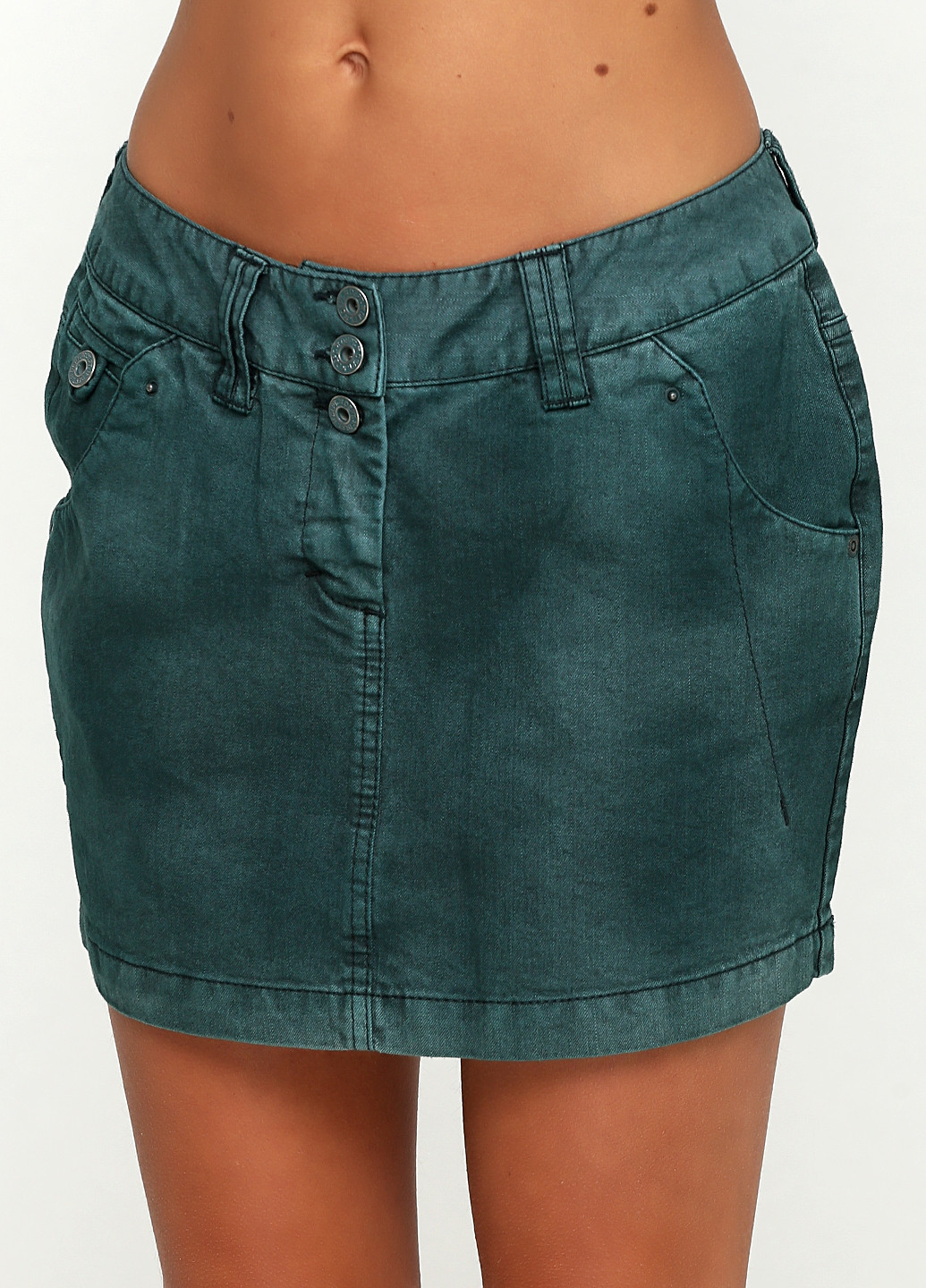 Зеленая джинсовая однотонная юбка Dept