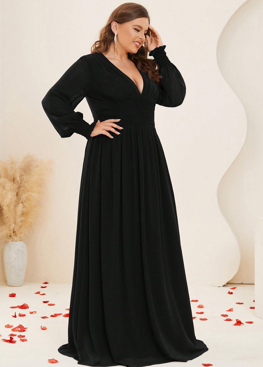 Чорна вечірня, святковий сукня в стилі армпір SHEIN однотонна