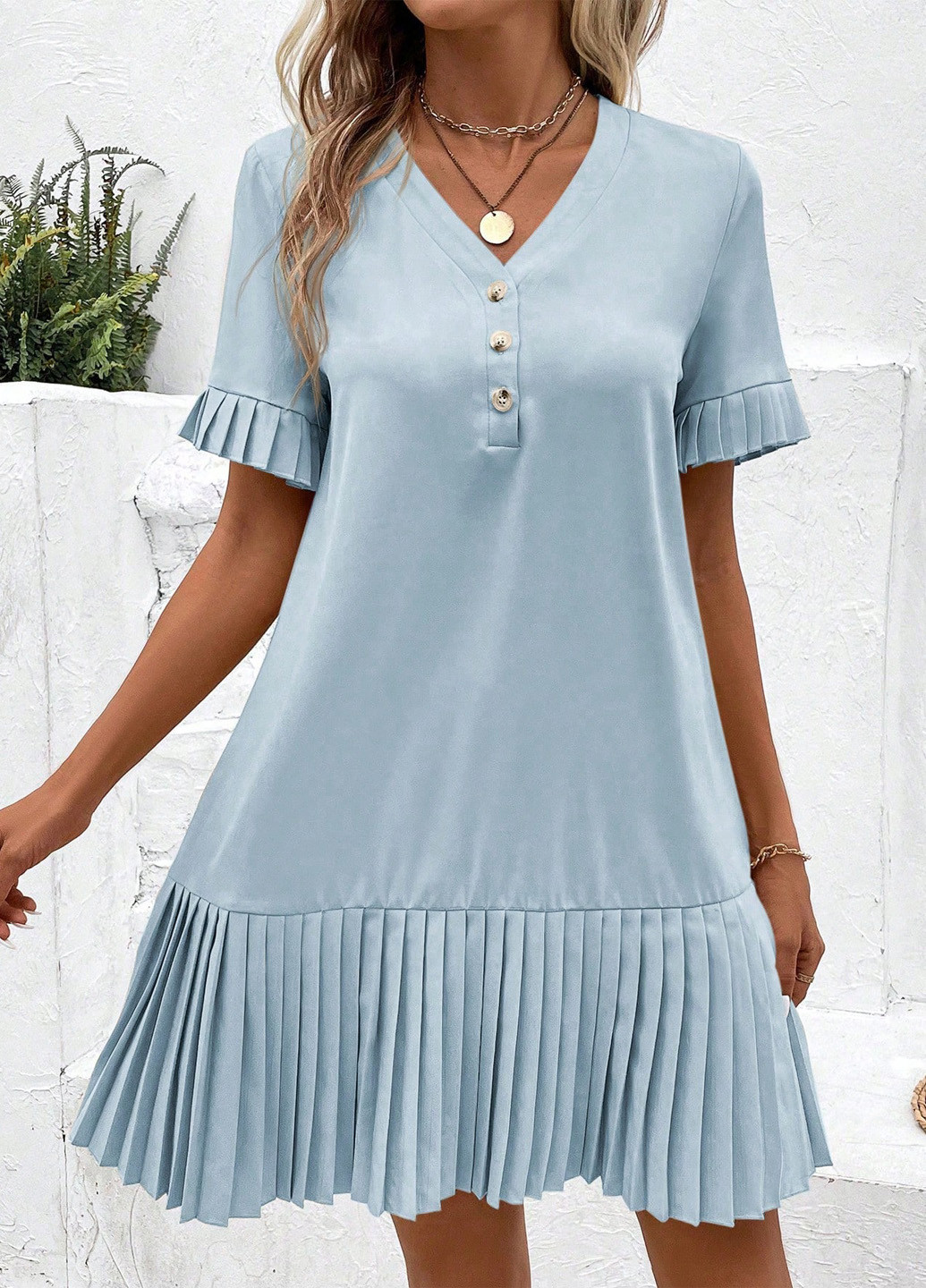 Світло-блакитна кежуал сукня а-силует SHEIN однотонна