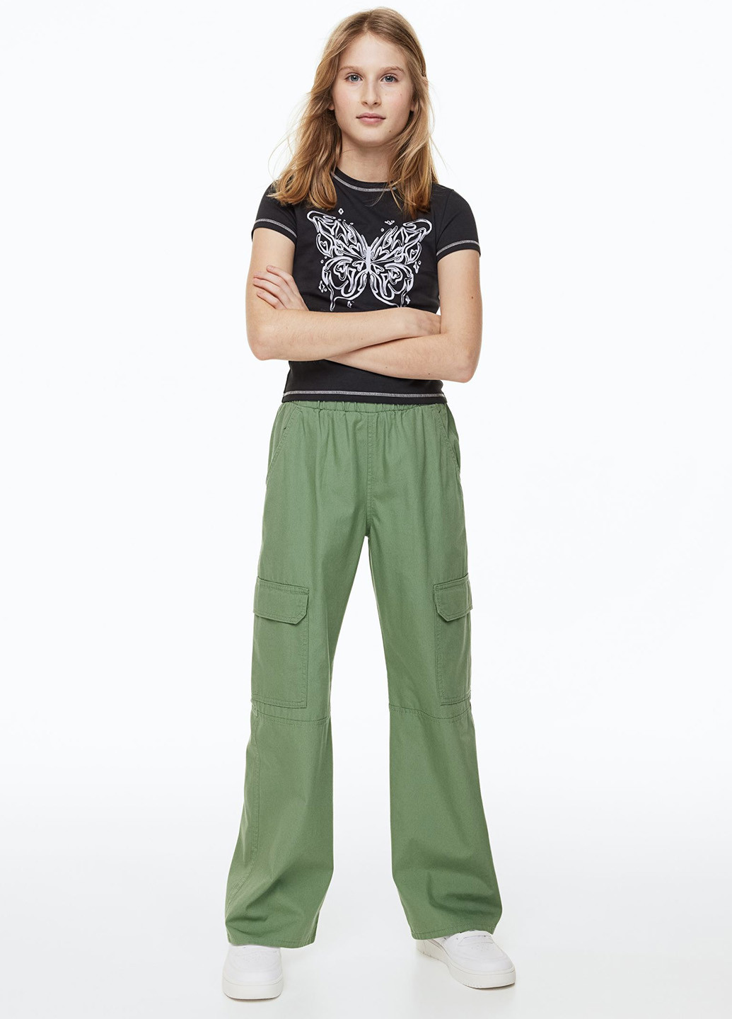 Зеленые кэжуал демисезонные клеш брюки H&M