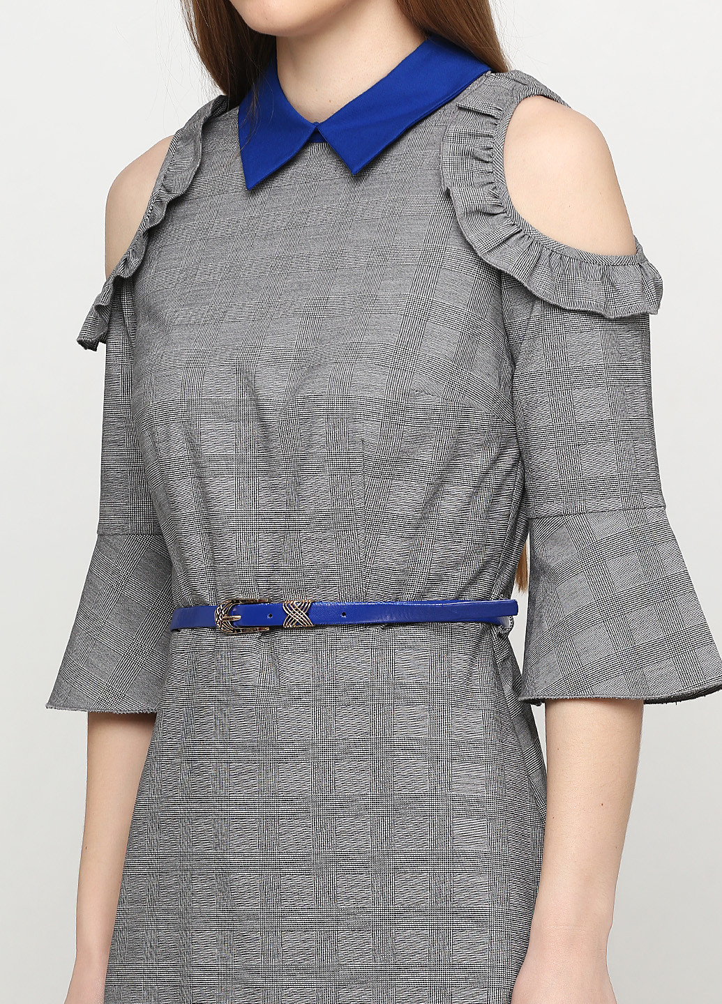 Синя ділова сукня футляр Sassofono в клітинку